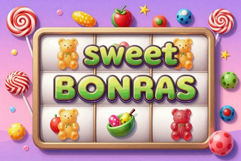 Sweet Bonanza Slot mit bunten S&uuml;&szlig;igkeiten und pinkem Multiplikator-Bonbon