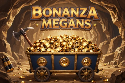 Bonanza Megaways Slot Cover mit Goldmine und Edelsteinen