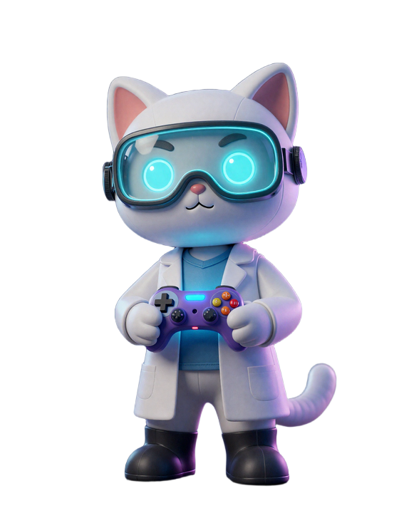 Leo Maskottchen mit Gamepad vor 9500 schwebenden online slot Covers im CasinoLab