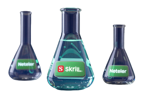 Skrill und Neteller E-Wallet Symbole in Laborkolbe f&uuml;r CasinoLab E-Wallet Auszahlungen