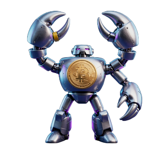Bonus Crab Maskottchen mit goldener Bitcoin M&uuml;nze zum CasinoLab Krypto Cashier