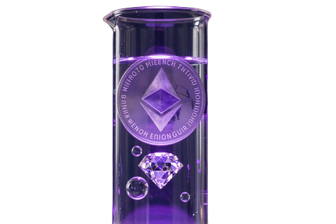 Ethereum ETH Diamantsymbol in Laborkolbe f&uuml;r CasinoLab Krypto-Auszahlung