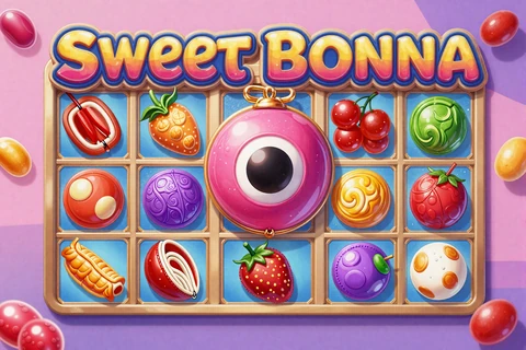 Sweet Bonanza Slot Cover mit S&uuml;&szlig;igkeiten und Multiplikator-Bonbon